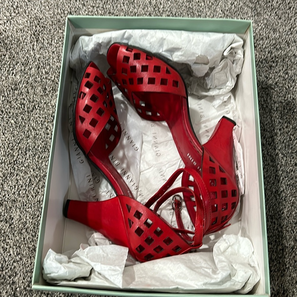 Gianni Bini red leather laser cut sandals
